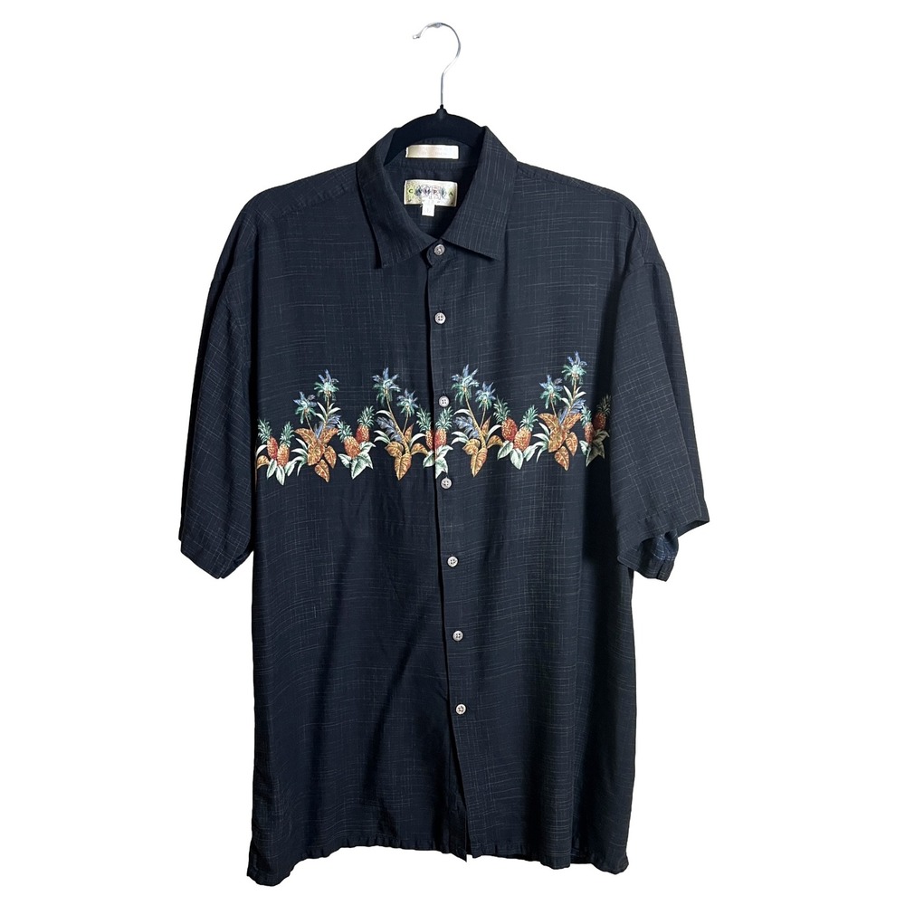 Campia Moda Hawaiian Shirt Black Pineapple Palm Vintage‎ Large